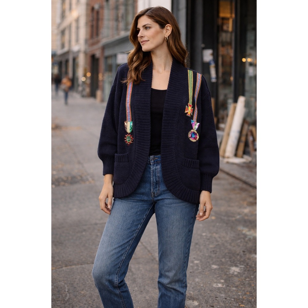 Tony‎ Lambert Vintage 80s Wool Cardigan Shawl Collar Oversized S